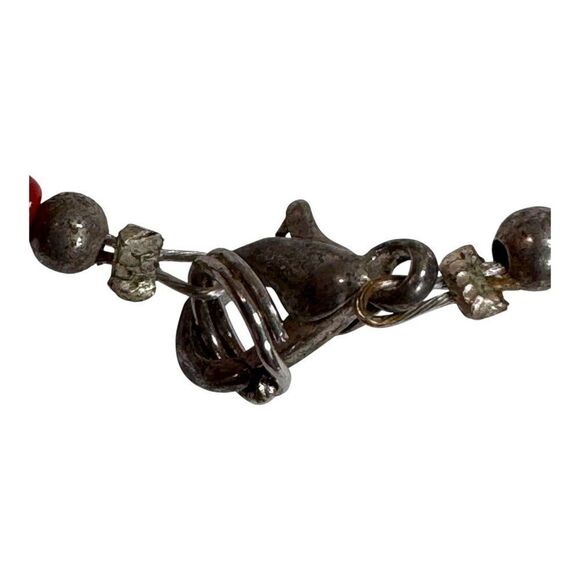 Handcrafted Faux Turquoise & Red Coral Beaded Necklace Arrowhead Pendant 21” - Picture 3 of 6